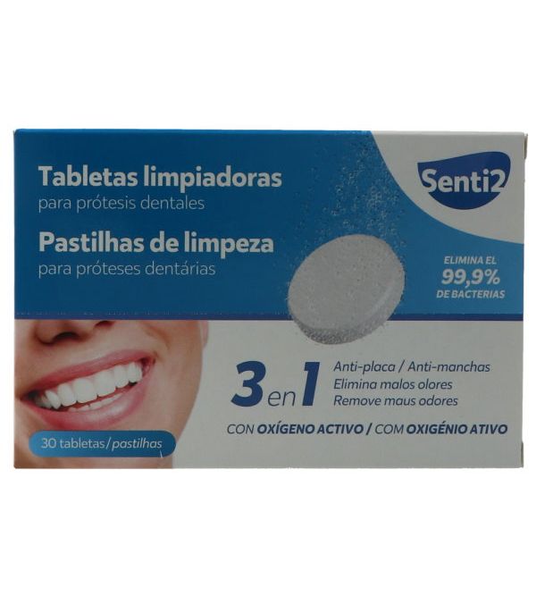Tabletas Limpiadoras para Prótesis Dentales 3 en 1 | 30 uds