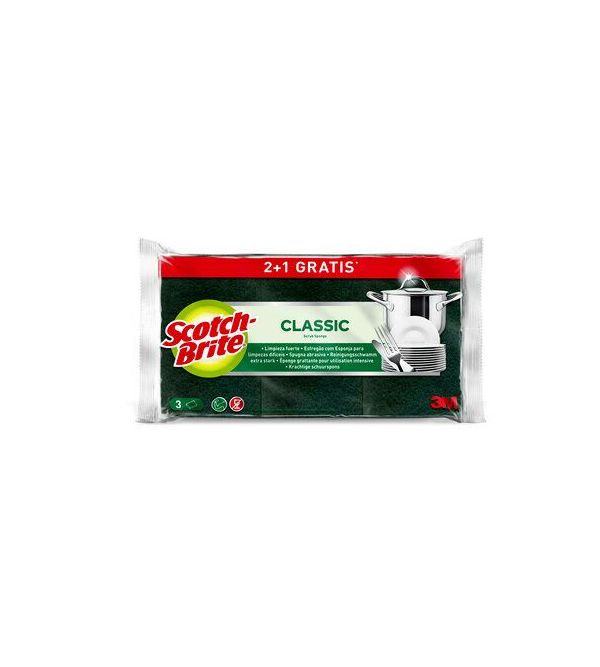 Scotch Brite Estropajo Fibra Verde con Esponja | 3 uds