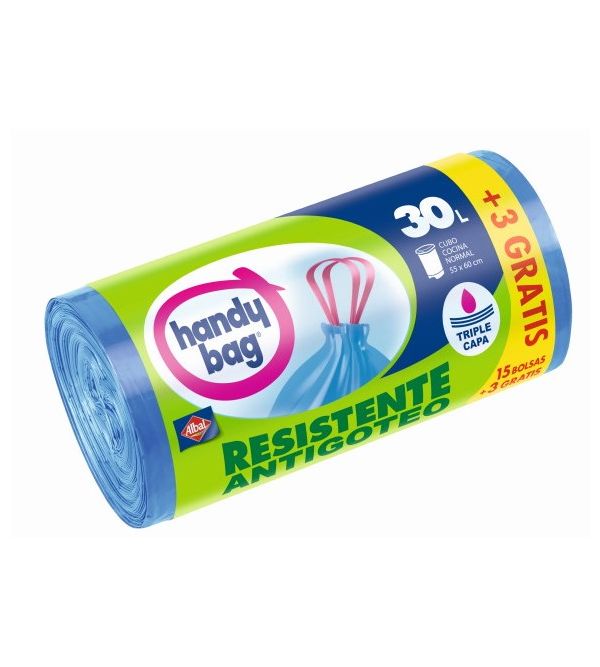 Handy Bag Bolsa Basura Resistente Antibacterias 30L, 18 uds - albal